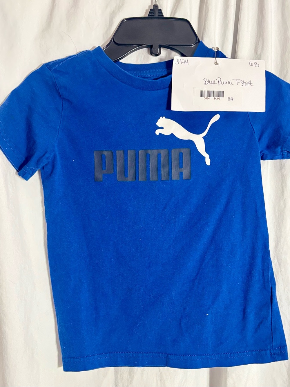 Puma Blue Short Sleeve Tee with White Puma Cat and Black Logo